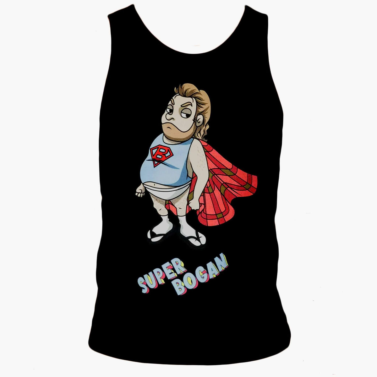 Black singlet with Super Bogan character on front