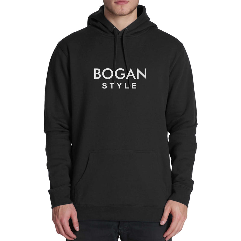 Model wears Bogan Style black hoodie
