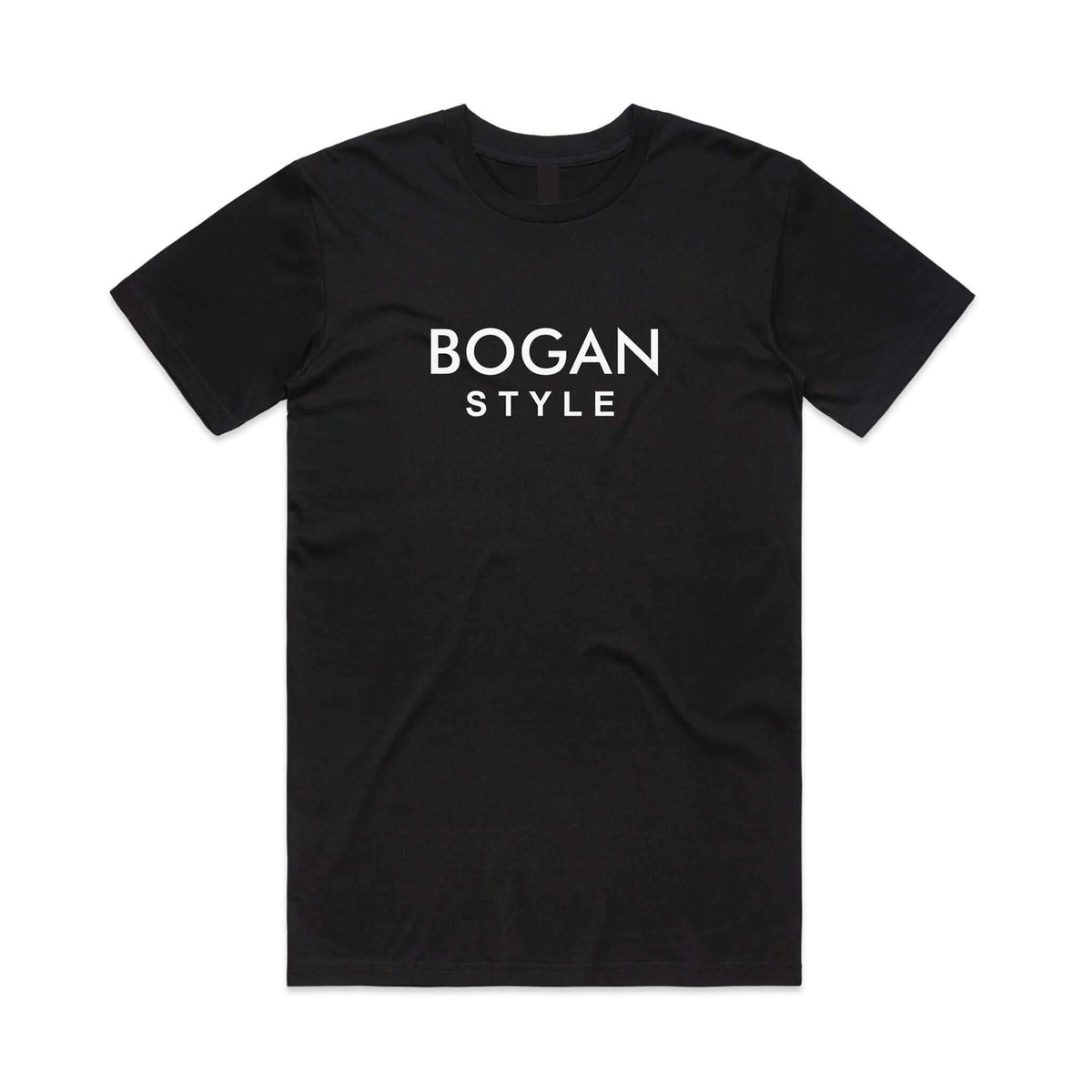 Mens black shirt with Bogan Style printed on the front