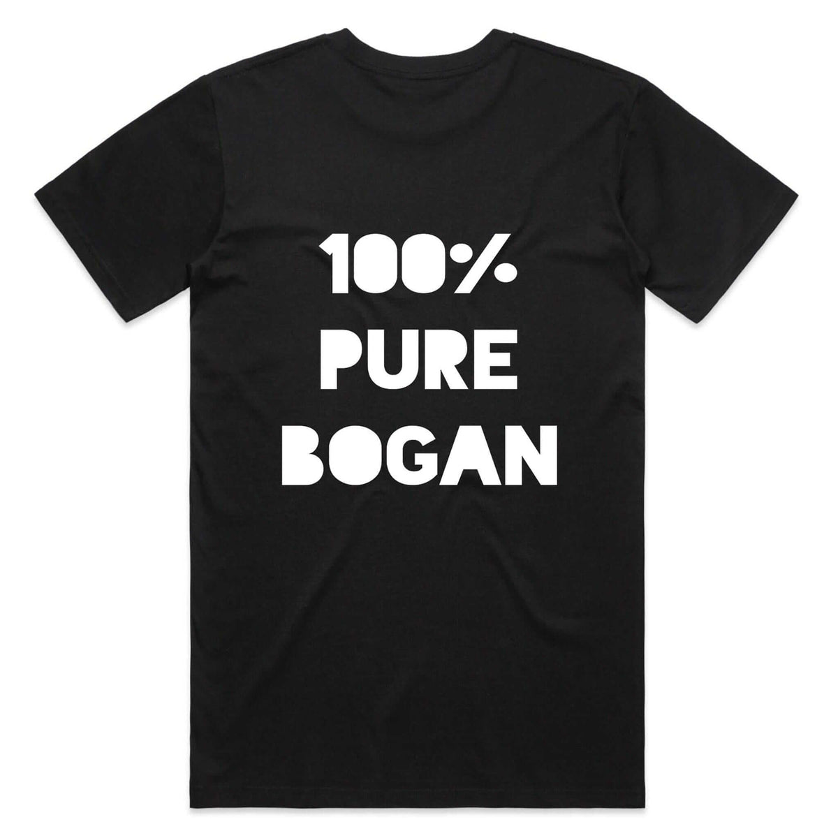 Black tee with 100% Pure Bogan on the front