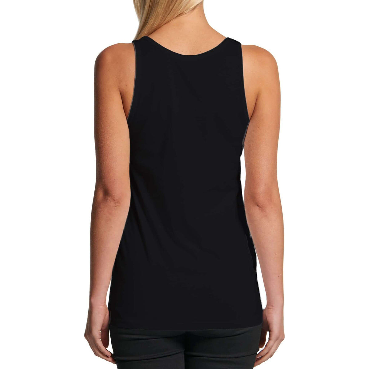 back view of black women's tank top