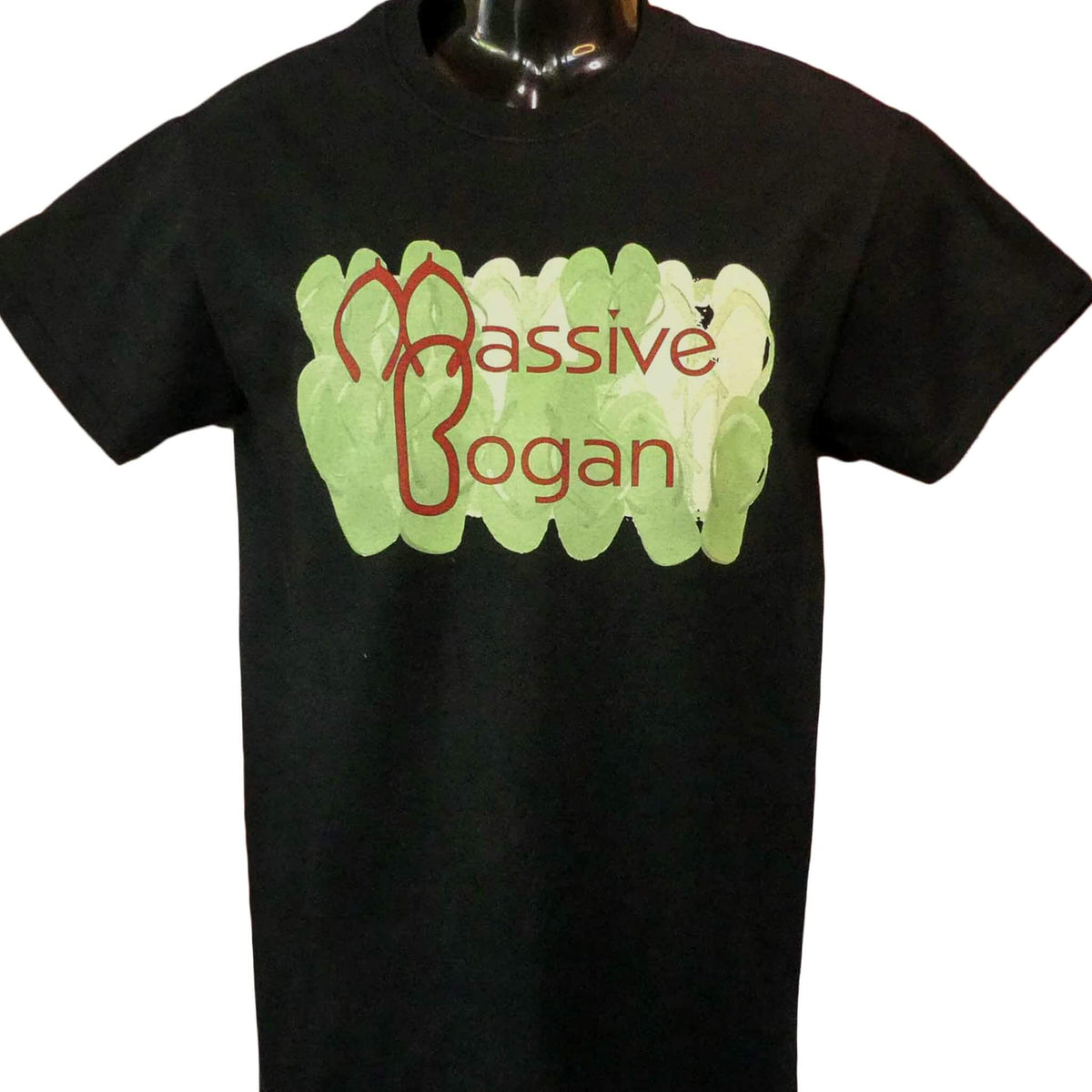 black tee with Massive Bogan design