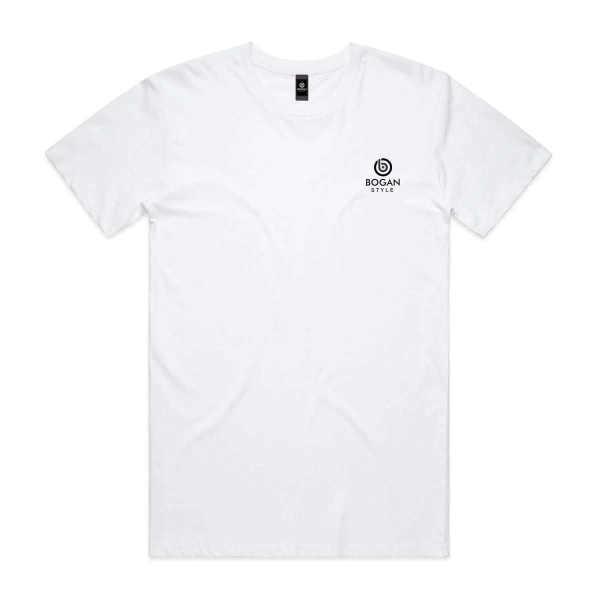 White mens t shirt with small logo on the chest